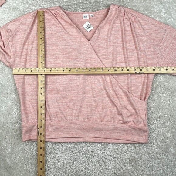 Gap Long Sleeve Softspun Wrap Front Top Heathered Pink NEW - Picture 6 of 8